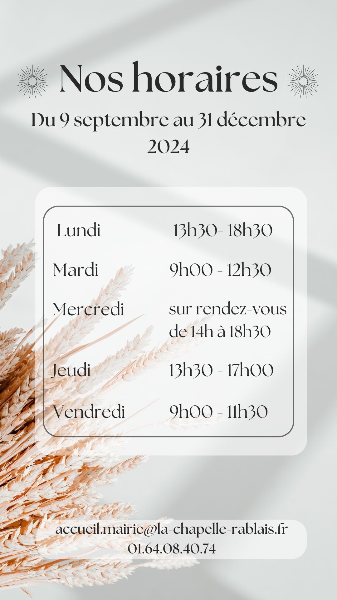 horaires septembre 2024